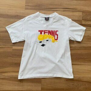 Vintage 1980’s Tennis Tee Shirt Men’s Medium Cotton Vneck Short Sleeve USA